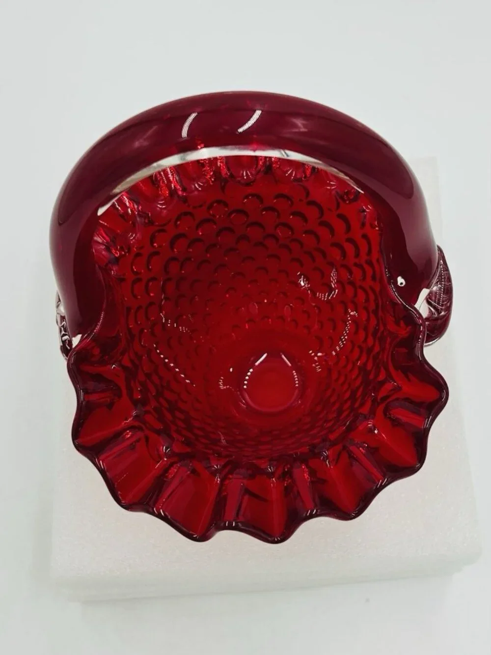 Vintage Fenton Ruby Red Hobnail Glass Basket 7.5